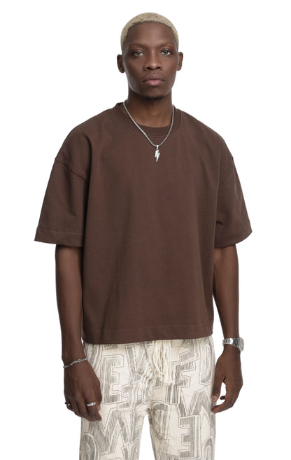 310GSM CROP OVERSIZE TEE- BROWN