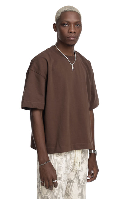 310GSM CROP OVERSIZE TEE- BROWN