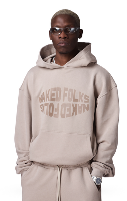 KISS BOX HOODIE WITH 3D PRINT- TAUPE