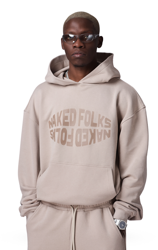 KISS BOX HOODIE WITH 3D PRINT- TAUPE